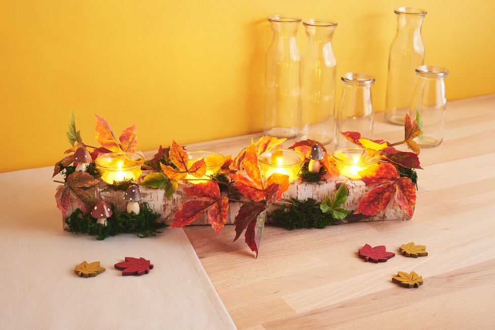 Teelichthalter mit Herbstdeko