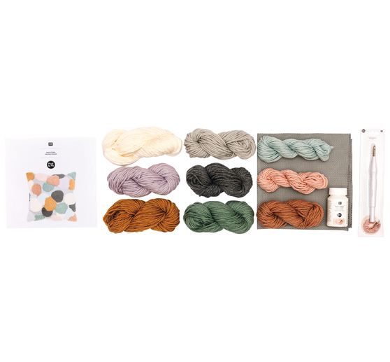 Set Punch needle Rico Design « Coussin à pois multicolores »