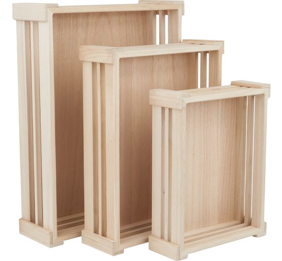 VBS Houten kisten, plat, set van 3
