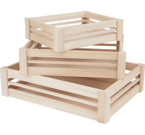 Caisses en bois VBS, plates, set de 3