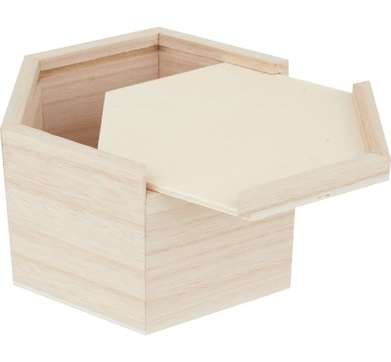 VBS Wooden box with sliding lid, hexagonal