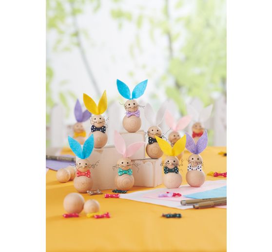 Kit créatif VBS « Lapins en bois », 10 pc.