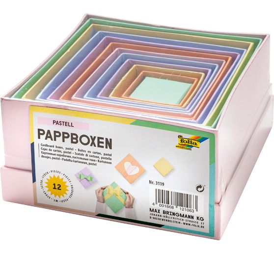 Kartonnen dozen "Vierkant", Pastelkleuren, Set van 12