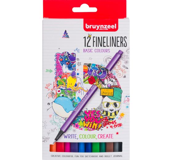 Bruynzeel Fineliners-set, 12 kleuren