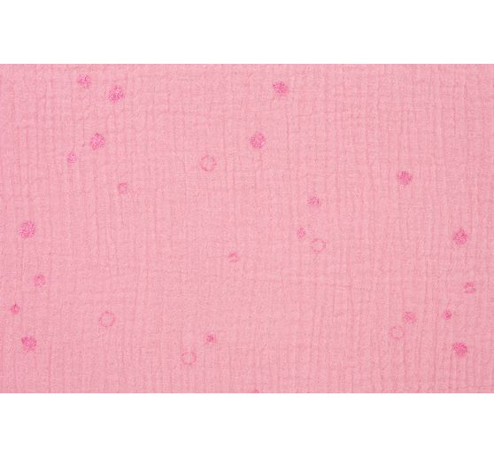 Gekreukte mousseline katoenen stof met metalen effect "Wild Dots-Zalm roze"