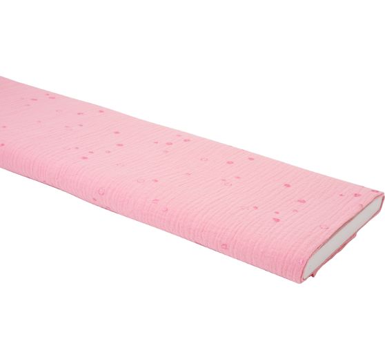Gekreukte mousseline katoenen stof met metalen effect "Wild Dots-Zalm roze"