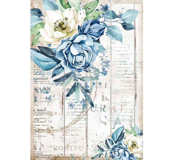 Motif straw silk "Romantic Blue", DIN A4