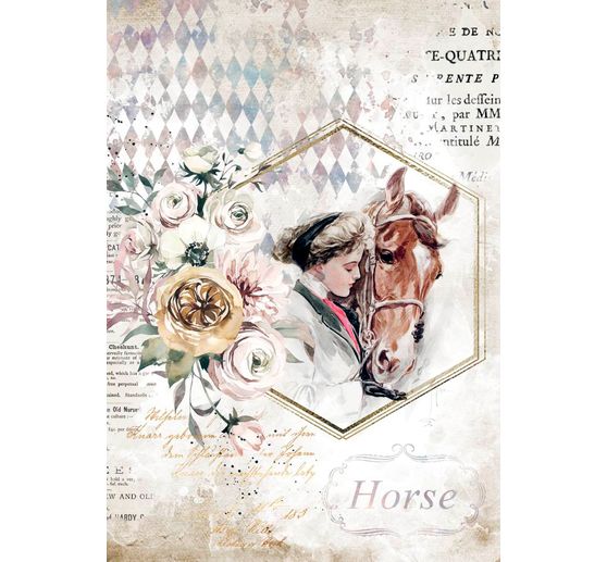 Soie de paille à motifs « Amour des chevaux », A4