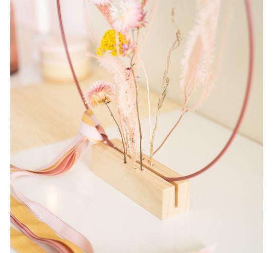 Support en bois pour fleurs séchées et anneau déco, 15 x 4 x 4 cm