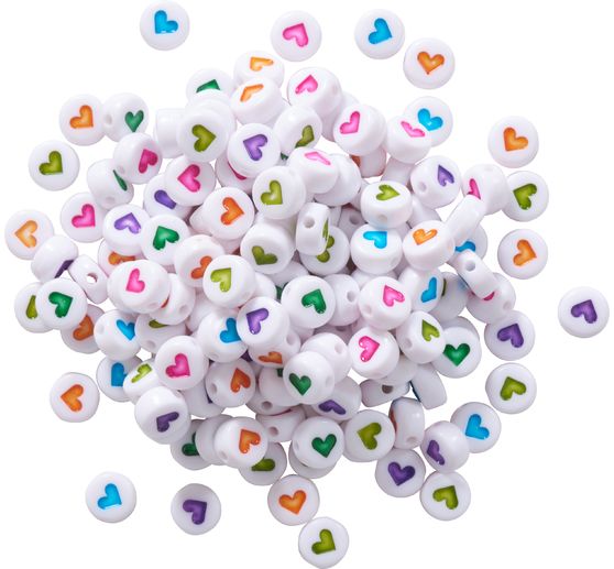 Beads set, round, hearts