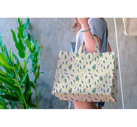 Tissu imprimé aspect lin au mètre « Lavande »