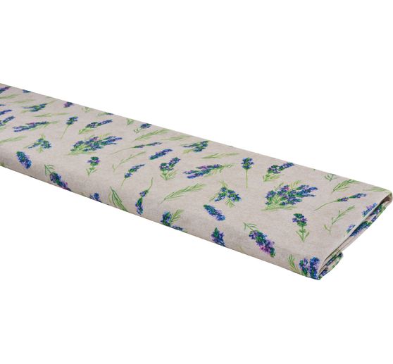 Tissu imprimé aspect lin au mètre « Lavande »