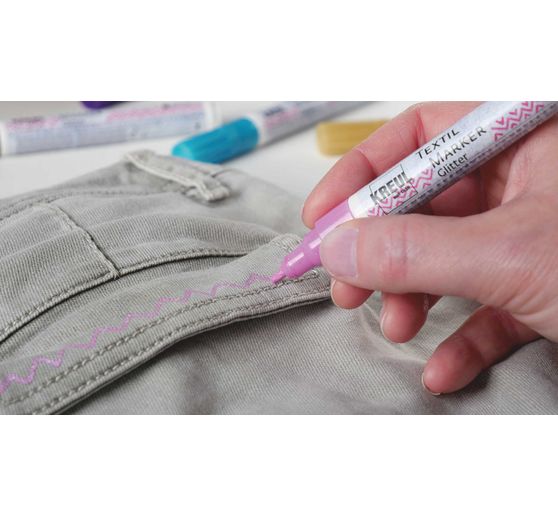 Textil Marker medium KREUL « Glitter », set de 5