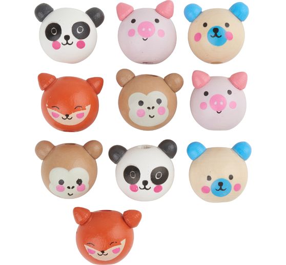 Houten ballen met gezicht "Cute Animals", 10 stuks.