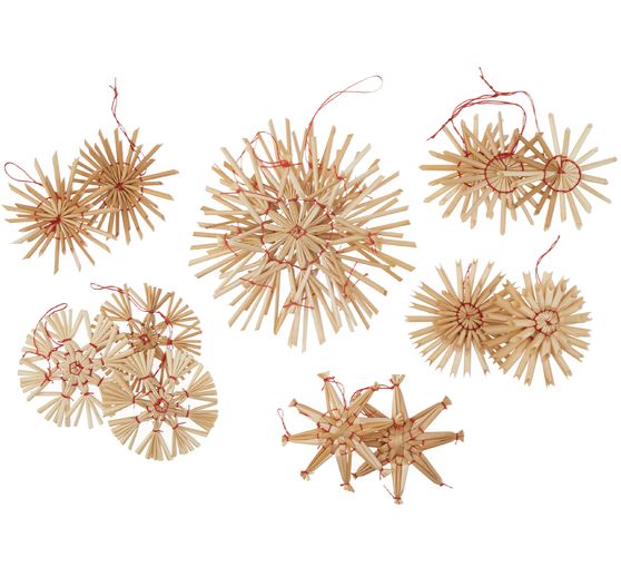 Sterren van stro "Assortiment II", 6-12 cm, 14 stuks