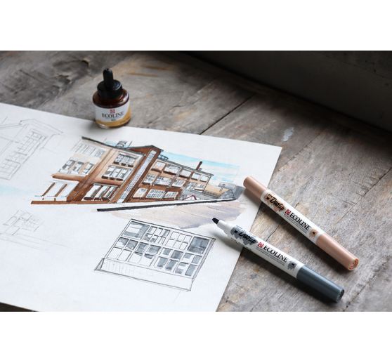 Talens Ecoline Duotip "Zwart-Grijs set"