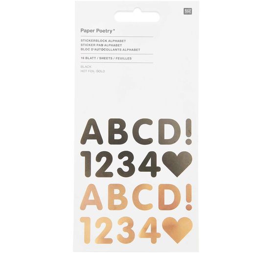 Sticker blok "Alphabet", Zwart/Goud