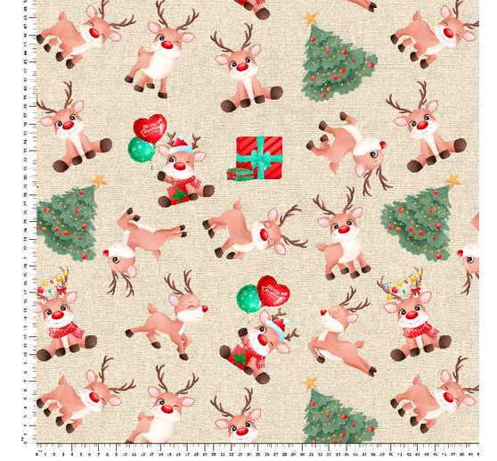 Motief stof linnen look"Reindeer Rudolph"