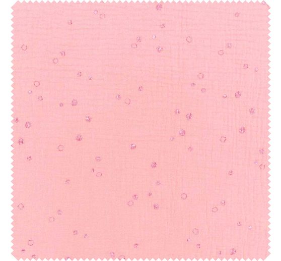 Gekreukte mousseline katoenen stof met metalen effect "Wild Dots-Zalm roze"