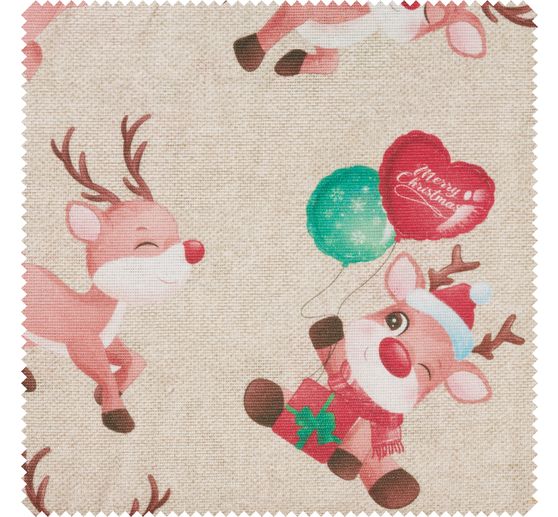 Motif fabric linen look"Reindeer Rudolph"