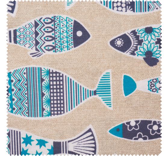 Motif fabric linen look "Fishes"