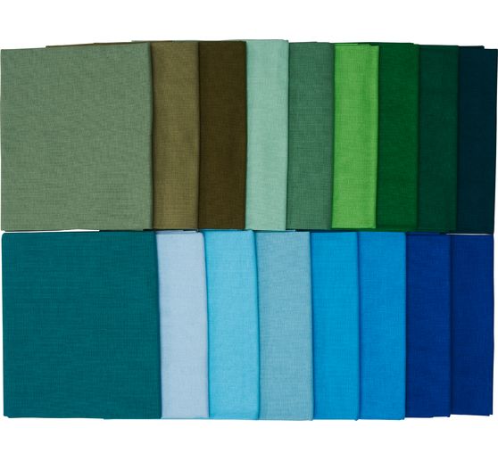 Stofpakket Patchy Uni "Blauw-Groen-Olijf-Grijs", 17 stekken
