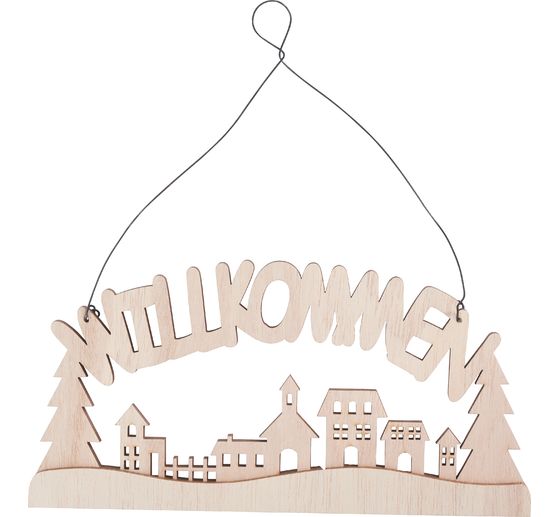 Pancarte en bois VBS « Willkommen »