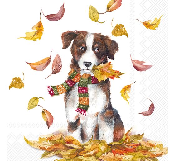 Servet "Hond in herfstbladeren"