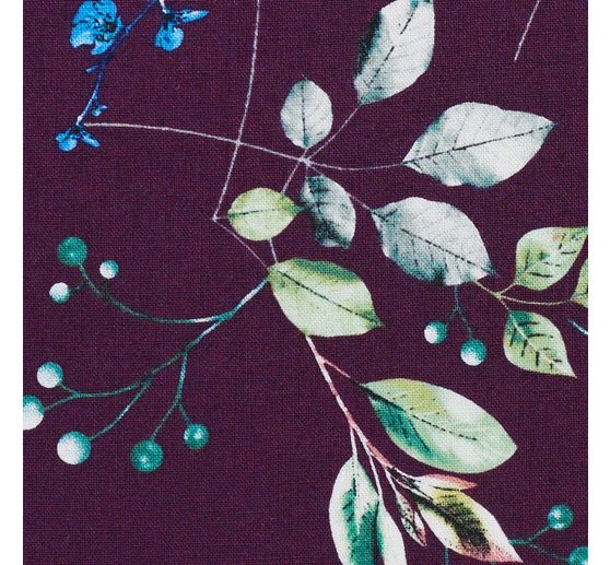 Katoenen stof "Brilliant" twigs-aubergine