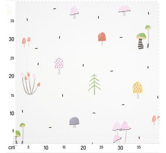 Tissu imprimé à l'aspect satin au mètre « Petits champignons multicolores »