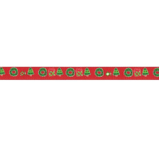 Printed ribbon "Fir trees and fir wreaths"