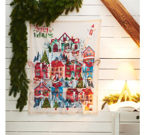 Adventskalender stof paneel "Huizen