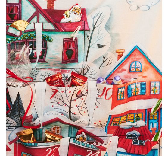 Adventskalender stof paneel "Huizen