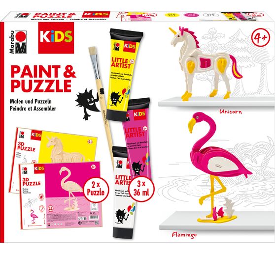 Coffret Marabu KiDS Little Artist Paint & Puzzle « Flamant rose & Licorne »