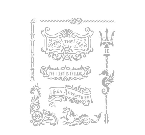 Pochoir « Songs of the Sea - Plates and trident »