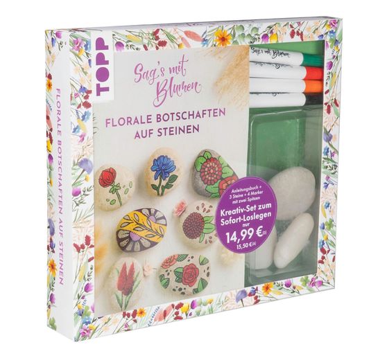 Kit créatif "Sag's mit Blumen - Florale Botschaften auf Steinen. Mit Anleitungsbuch und Material"