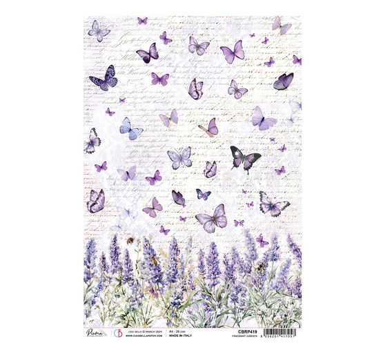 Soie de paille à motifs « Morning in Provence – Lavande et papillons »