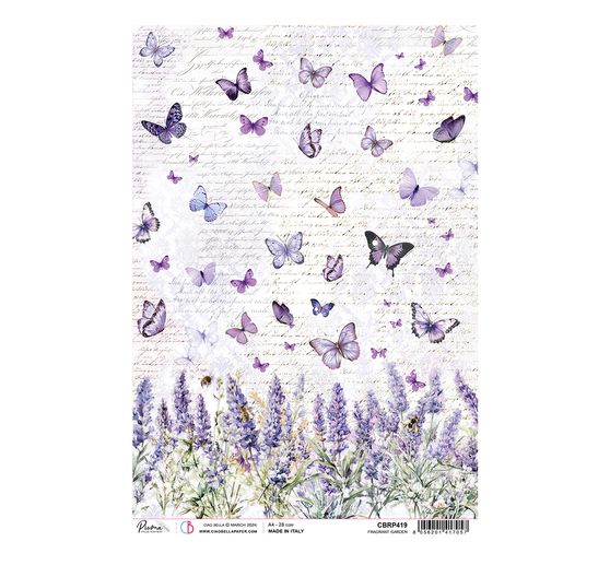 Soie de paille à motifs "Morning Provence - Lavande et papillons", DIN A4