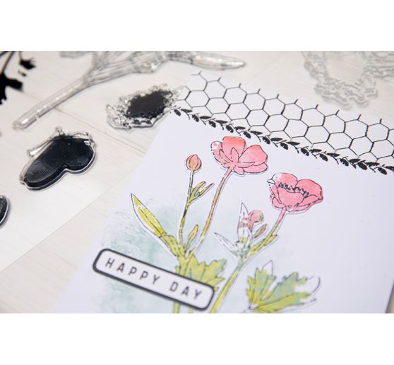 Sizzix Framelits Ponssjabloon en Clear Stamps "Painted Pencil Botanical"