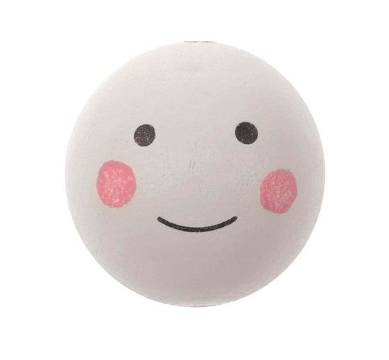 Boule en bois avec visage "Blanc", percée, 8 pcs.