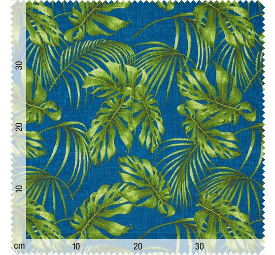 Motiv-Stoff Leinenoptik "Blue Monstera Jungle"