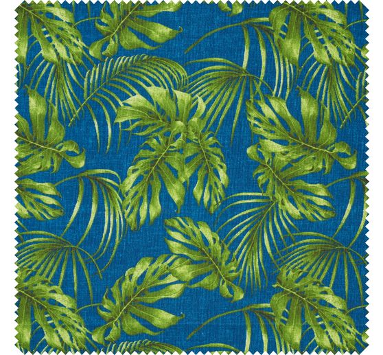 Motiv-Stoff Leinenoptik "Blue Monstera Jungle"