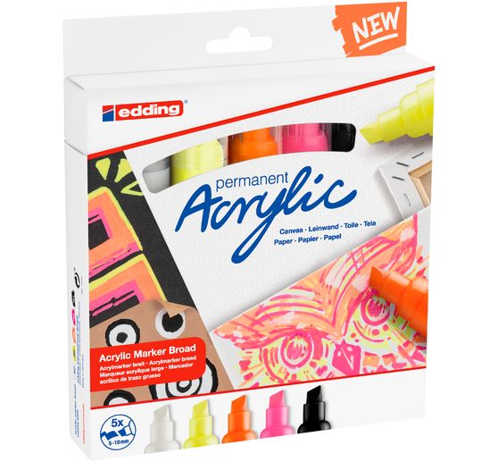 edding 5000 Acrylic "Acrylmarker - Neon", Breit, 5er-Set