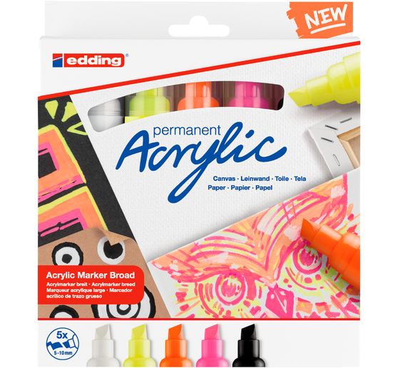 edding 5000 Acrylic "Acrylmarker - Neon", Breit, 5er-Set