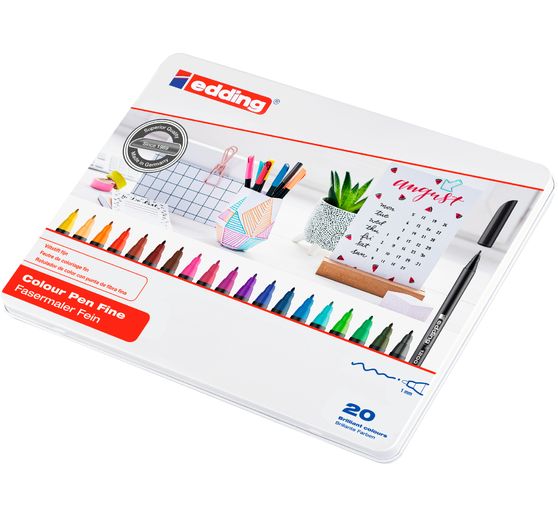 Feutres de coloriage edding 1200, 1 mm, 20 pc. dans boîte métal