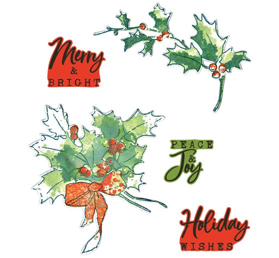 Sizzix Ponssjabloon en Clear Stamps "Pencil Line Holly by 49 and Market"