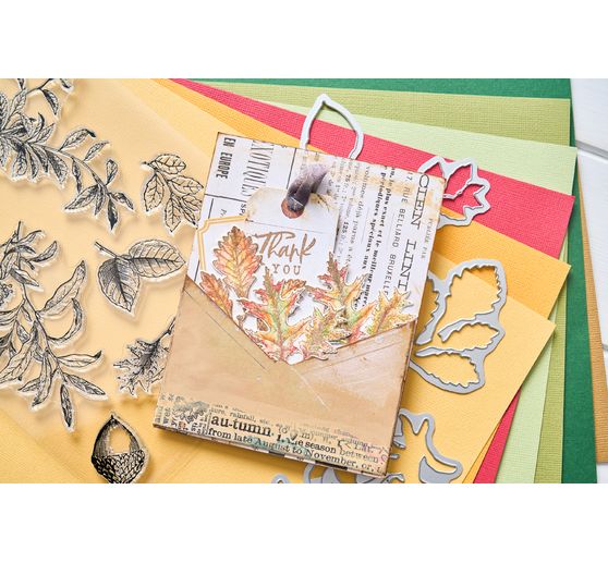 Sizzix Ponssjabloon en Clear Stamps "Forever Leaves by 49 and Market"