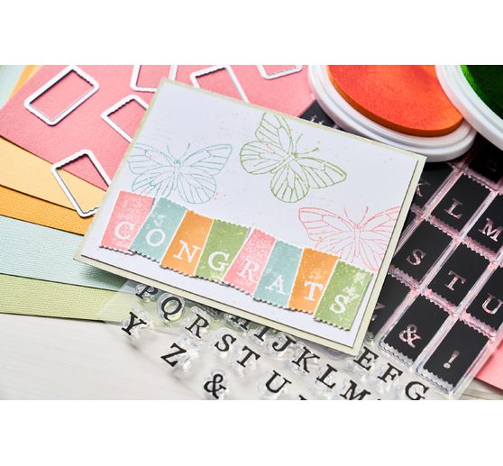 Sizzix Gabarit d'estampe et Clear Stamps "Tab Stamp Alpha by 49 and Market"