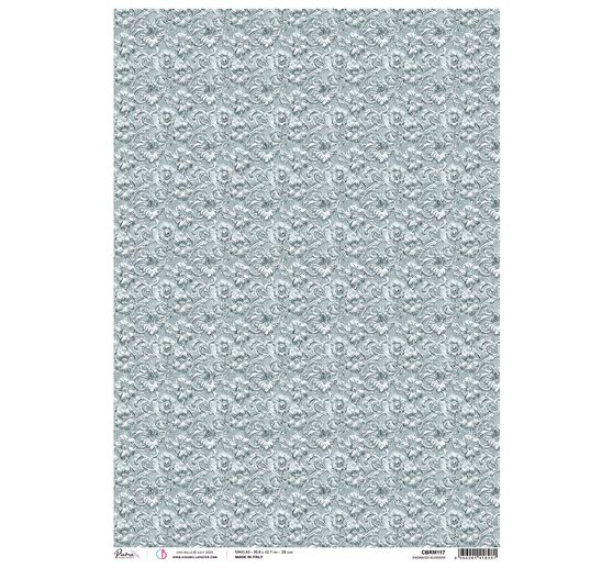 Motif straw silk "Elegance of Blue - Engraved flowers"