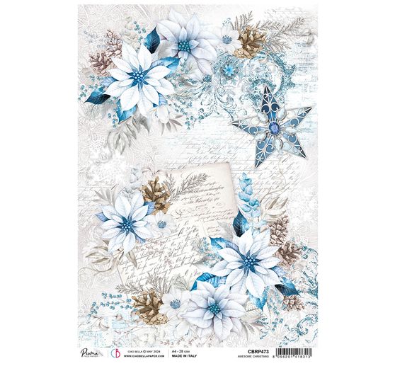 Motif straw silk "Elecance of Blue - Blue Christmas stars"